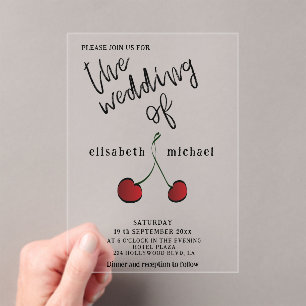 Invitaciones Acrílicas Elegante y simple cereza roja