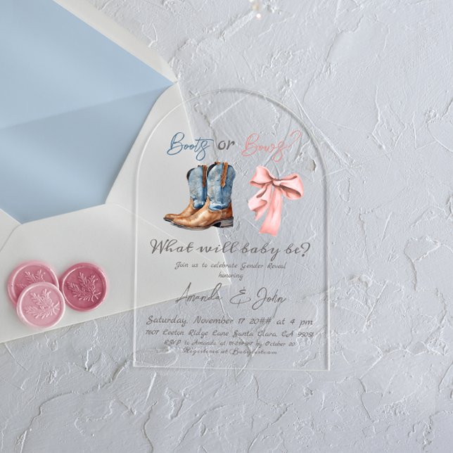 Invitaciones Acrílicas Elegantes botes o arcos revelan género rosa azul (Subido por el creador)