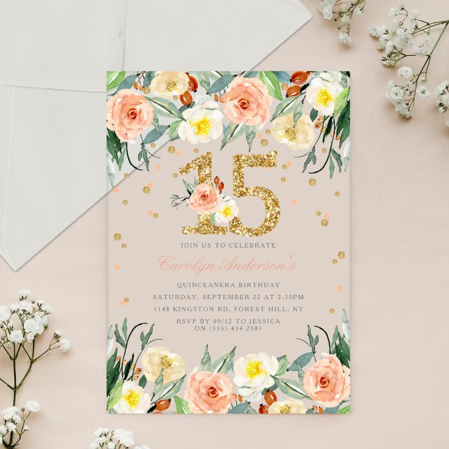 Invitaciones Acrílicas Elegantes Chicas florales 15º cumpleaños (Subido por el creador)