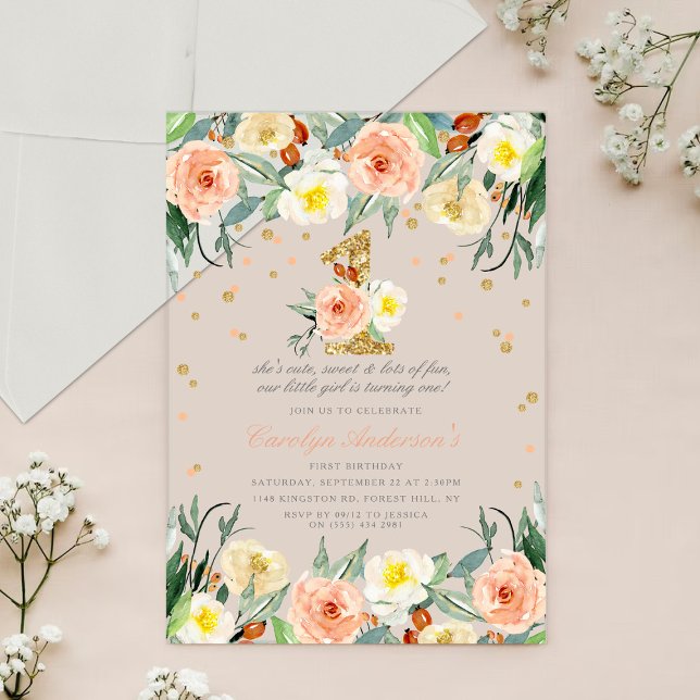 Invitaciones Acrílicas Elegantes Chicas florales 1er cumpleaños (Subido por el creador)