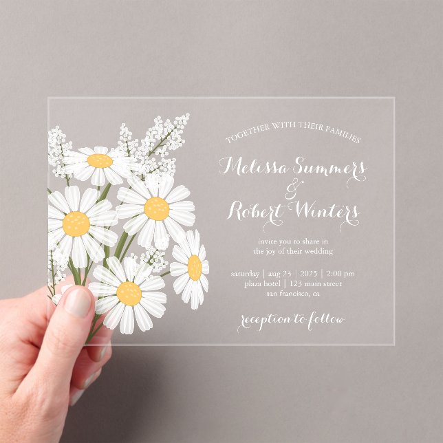 Invitaciones Acrílicas Elegantes Daisies Blancos Florales Boda Bouquet (Insitu (portátil))