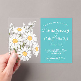 Invitaciones Acrílicas Elegantes Daisies Blancos Florales Bouquet Boda Ve