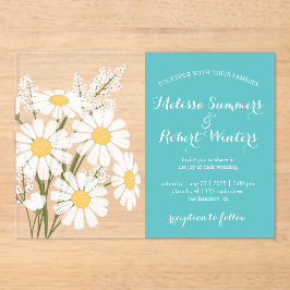 Invitaciones Acrílicas Elegantes Daisies Blancos Florales Bouquet Boda Ve