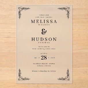 Invitaciones Acrílicas Elegantes enredaderas de hojas negras