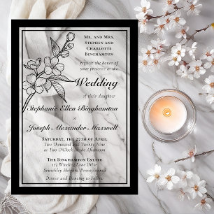 Invitaciones Acrílicas Elegantes flores de primavera Boda formal en blanc