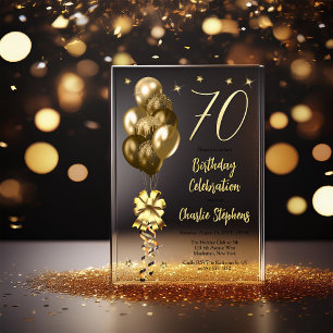 Invitaciones Acrílicas Elegantes globos de oro en la fiesta de cumpleaños