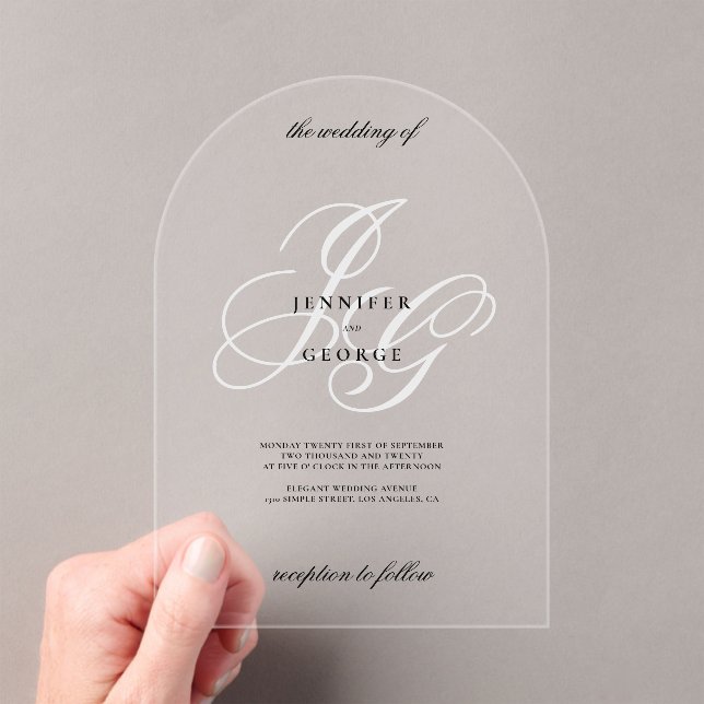 Invitaciones Acrílicas Elegantes iniciales de monograma boda romántico bl (Insitu (portátil))