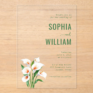 Invitaciones Acrílicas Elegantes Lirios de Calla Verdes