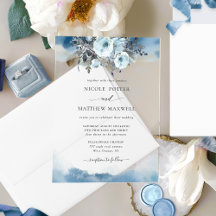 Elegantes manchas de acuarela azul y boda floral