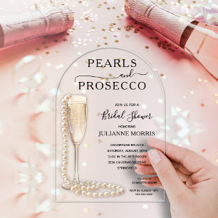 Invitaciones Acrílicas Elegantes Perlas y Prosecco Despedida de Soltera