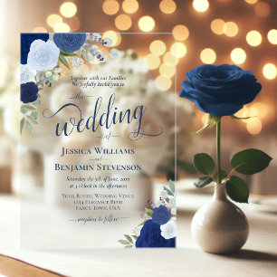 Invitaciones Acrílicas Elegantes Rosas Boho Chic Azules de Boda de Lujo