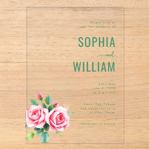 Invitaciones Acrílicas Elegantes Rosas Florales Negras