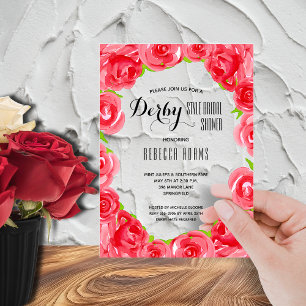 Invitaciones Acrílicas Elegantes Rosas Rojas Derby Ducha de Novia