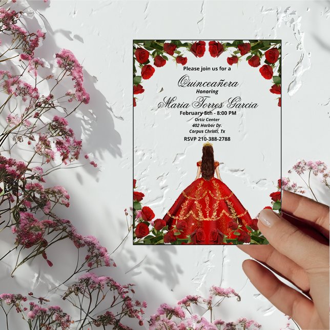 Invitaciones Acrílicas Elegantes rosas rojas y guisantes quinceañeras (Subido por el creador)