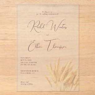 Invitaciones Acrílicas Elegantes Tallos de Trigo Lavanda