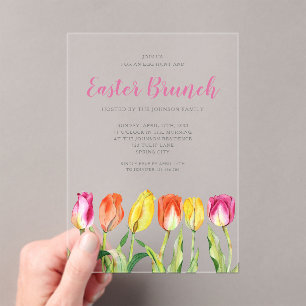 Invitaciones Acrílicas Elegantes tulipanes de acuarela floral para Brunch