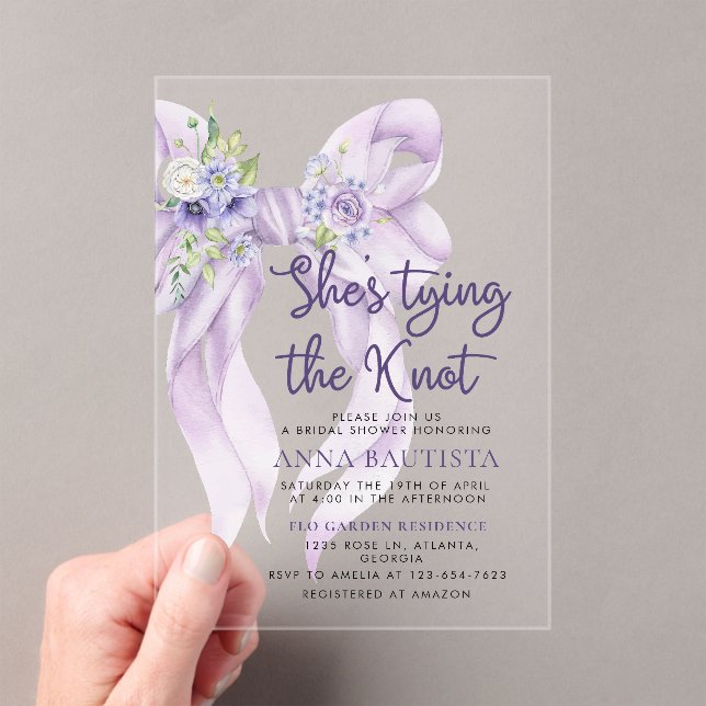 Invitaciones Acrílicas Ella atando la ducha de novia floral Knot (Insitu (portátil))