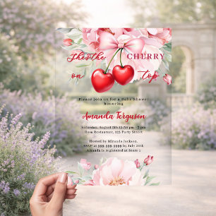 Invitaciones Acrílicas Ella es la cereza en la parte superior de flores d