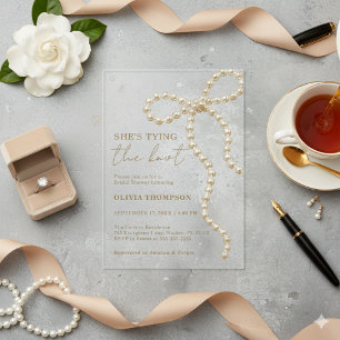Invitaciones Acrílicas Ella está atando el nudo Pearl Bow Despedida de so