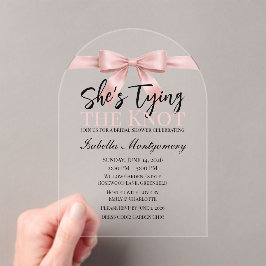 Invitaciones Acrílicas Ella está atando el nudo Tema Lazo rosa