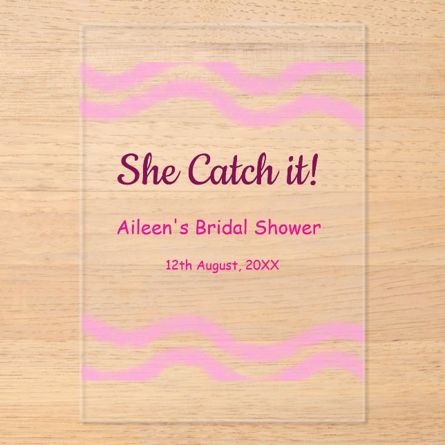 Invitaciones Acrílicas Ella lo atrapa espiral rosa líneas acuarela boda  (Anverso)