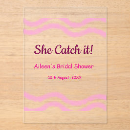 Invitaciones Acrílicas Ella lo atrapa espiral rosa líneas acuarela nupcia