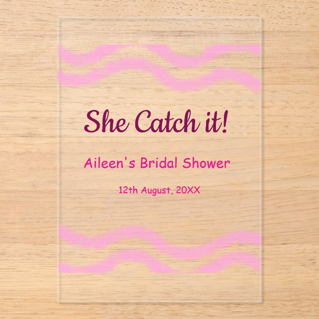 Invitaciones Acrílicas Ella lo atrapa espiral rosa líneas acuarela nupcia (Anverso)