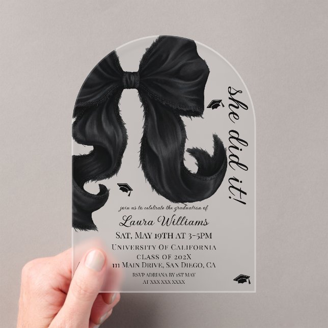 Invitaciones Acrílicas Ella Lo Hizo Graduación Bow  (Insitu (portátil))