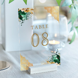 Invitaciones Acrílicas Emerald Floral Lace Wedding Acrylic Table Number