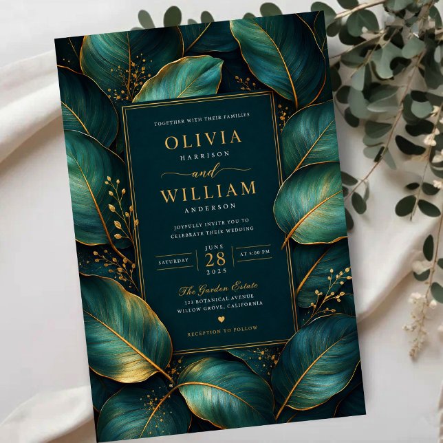 Invitaciones Acrílicas Emerald Gold Botanical Luxury Green Leaf  (Subido por el creador)