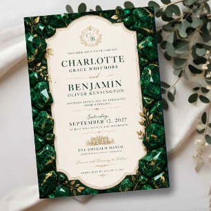 Invitaciones Acrílicas Emerald Green and Gold Luxury Gemstone