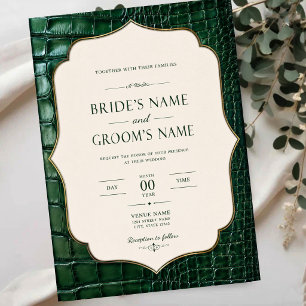 Invitaciones Acrílicas Emerald Green Crocodile Skin Luxury Gold 
