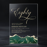 Invitaciones Acrílicas Emerald Green Gold Agate 80th Ochenta Birthday<br><div class="desc">Una lujosa y elegante invitación de cumpleaños número 80 con un impresionante diseño de ágata verde esmeralda y oro. Esta invitación combina la sofisticación moderna con el encanto atemporal. Los ricos tonos verde esmeralda, acentuados por detalles de oro radiante, crean una estética regal y refinada, lo que la convierte en...</div>