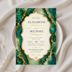 Invitaciones Acrílicas Emerald Green Marble Sage Green and Gold Agate