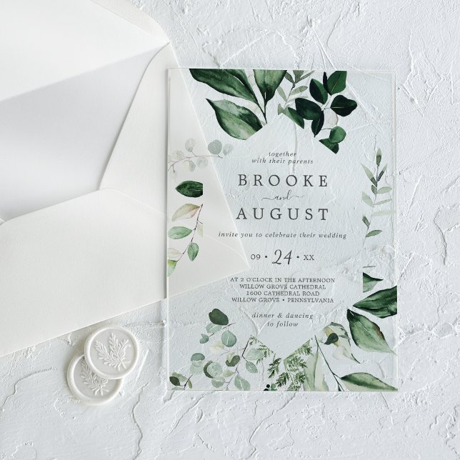 Invitaciones Acrílicas Emerald Greenery Elegant Autumn Woodland Boda (Emerald Greenery Elegant Autumn Woodland Wedding Acrylic Invitations)
