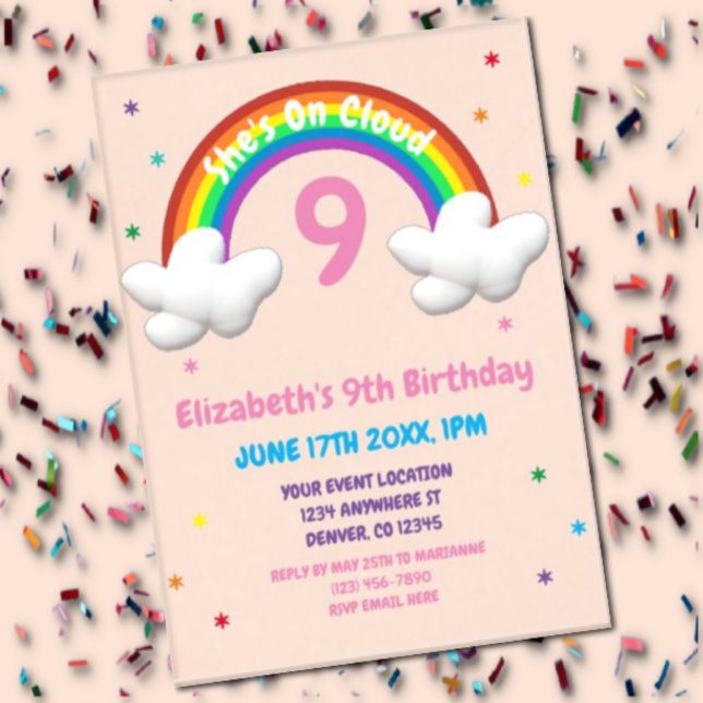 Invitaciones Acrílicas ¡En la Nube 9! Cumpleaños del Arcoiris (Subido por el creador)