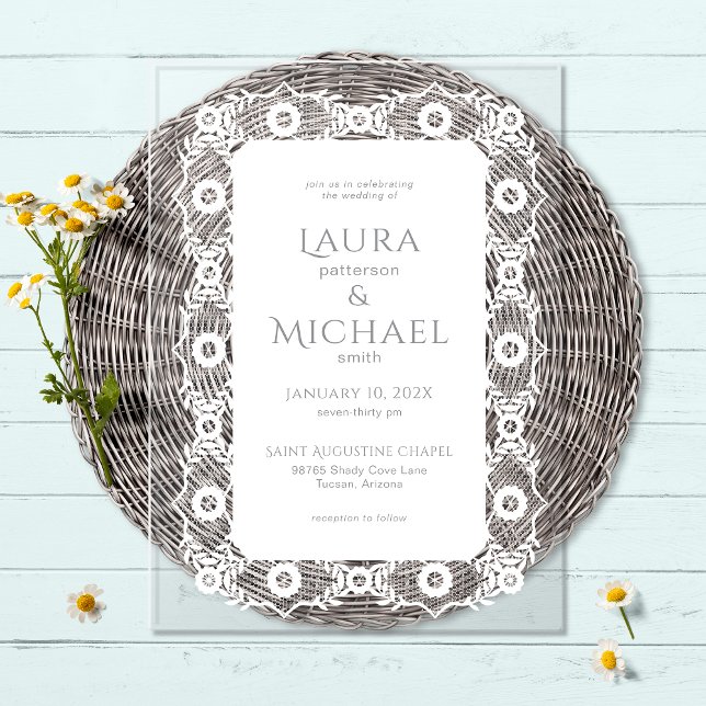 Invitaciones Acrílicas Encaje Blanco Elegante (Subido por el creador)