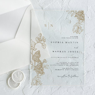 Invitaciones Acrílicas Encaje Floral de Marfil Claro para Boda