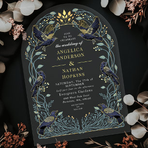 Invitaciones Acrílicas Encantado Boda floral gótico Raven