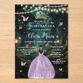 Invitaciones Acrílicas Encantado Bosque Purple Lilac Vestido Quinceañera
