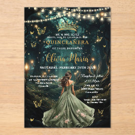 Invitaciones Acrílicas Encantado vestido verde de sabio forestal Quinceañ