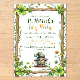 Invitaciones Acrílicas Encantador trébol de primavera y gnomo