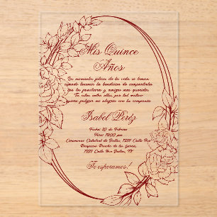 Invitaciones Acrílicas Enfoque de Borgoña Quinceanera española