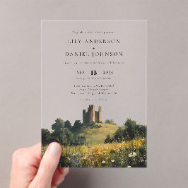Invitaciones Acrílicas English Castle Wildflowers Floral Wedding
