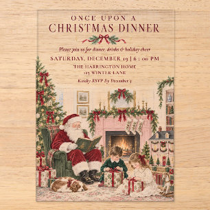 Invitaciones Acrílicas Érase una vez una cena de Navidad Vintage Santa