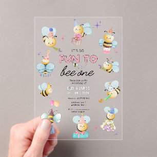 Invitaciones Acrílicas Es muy divertido ser un primer cumpleaños