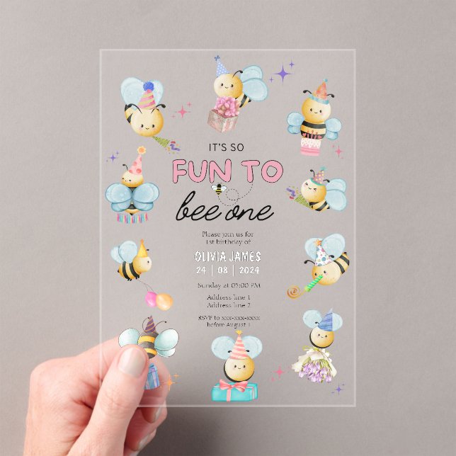 Invitaciones Acrílicas Es muy divertido ser un primer cumpleaños (Insitu (portátil))