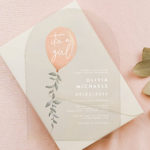 Invitaciones Acrílicas Es un Chica Eucalyptus Green Balloon Baby Shower