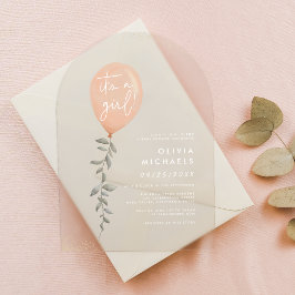 Invitaciones Acrílicas Es un Chica Eucalyptus Green Balloon Baby Shower