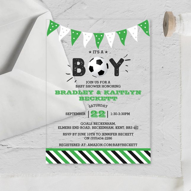 Invitaciones Acrílicas ¡Es un chico! Baby Shower con temas de fútbol (Subido por el creador)